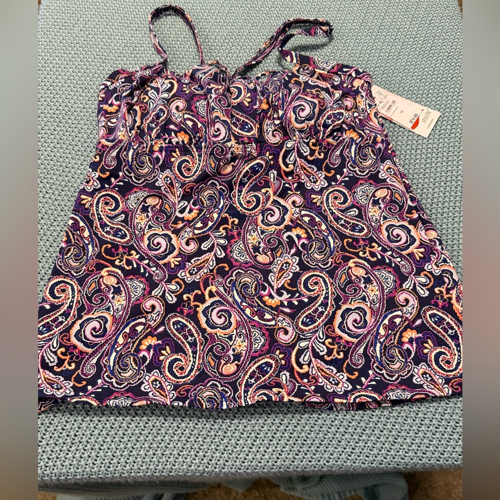 Lands' End Women's Paisley Swim Top - Purple and Pink Tankini with underwire